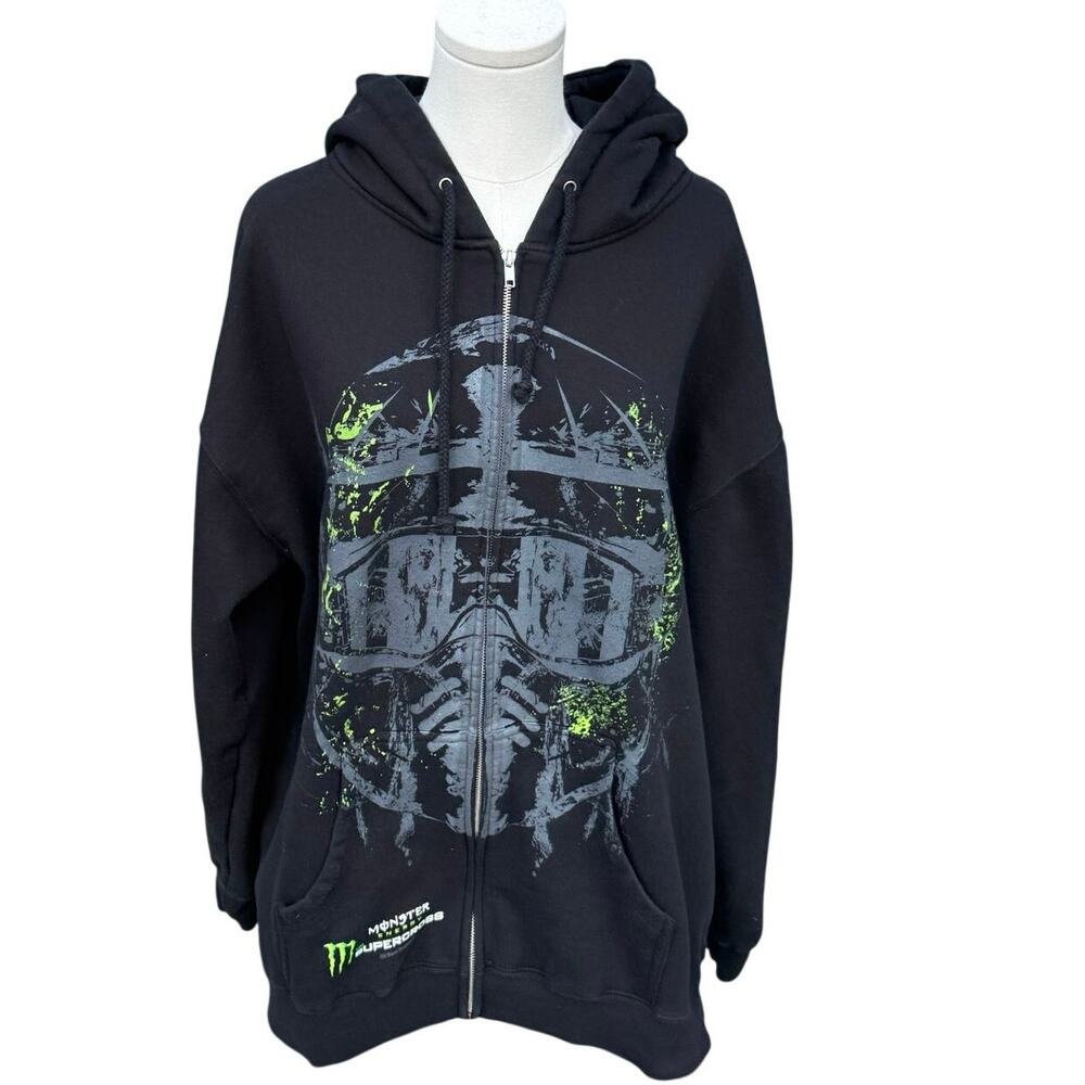 Vintage Monster Energy Supercross Full Zip Hoodie XL Y2K Motocross Racing Grunge